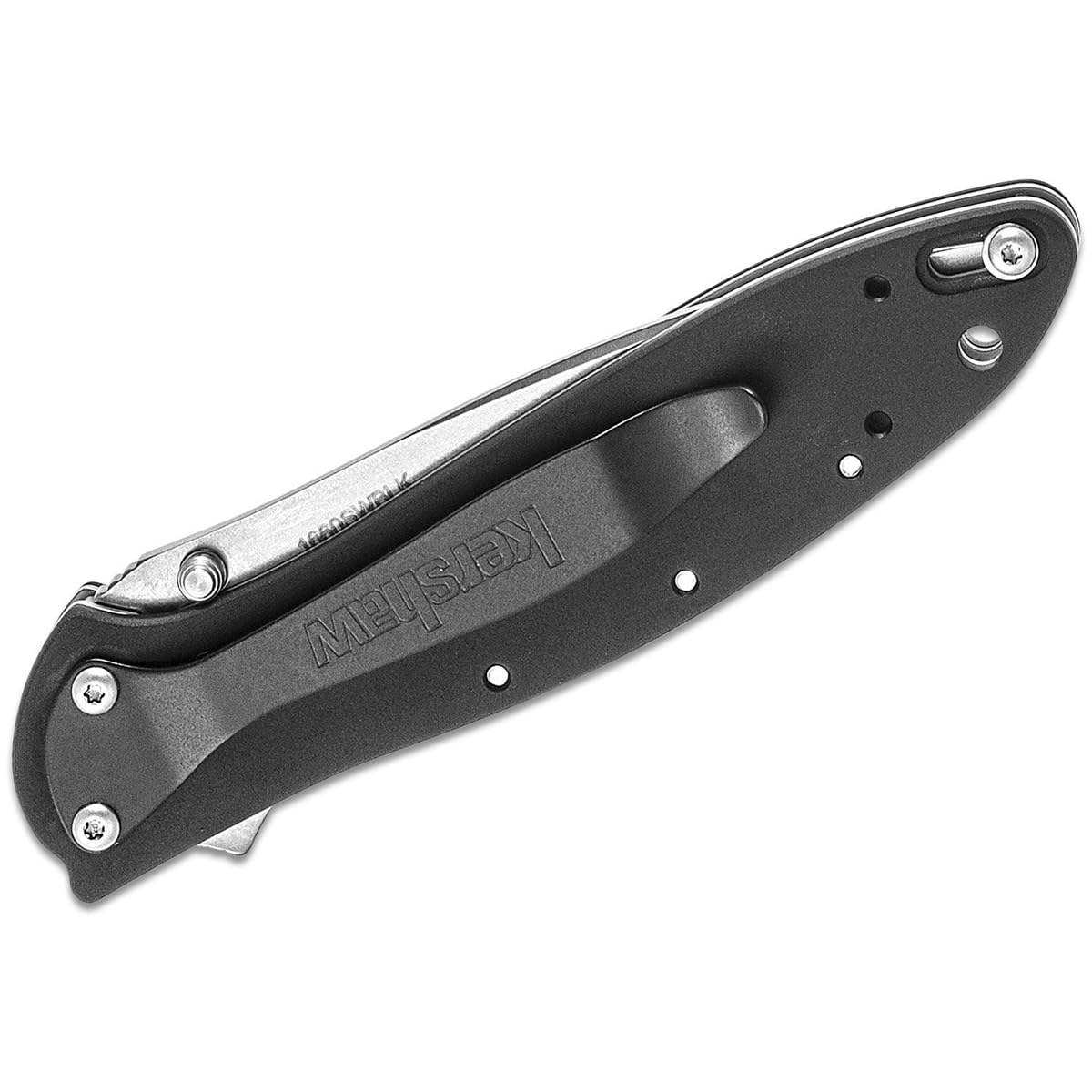 Kershaw Leek, Pocket Knife Stonewashed (1660SWBLK) 3 Stonewashed High-Performance Sandvik 14C28N Steel Blade, Black Anodized Aluminum Handle, SpeedSafe Assisted Opening, Liner and Tip Lock; 2.4 OZ