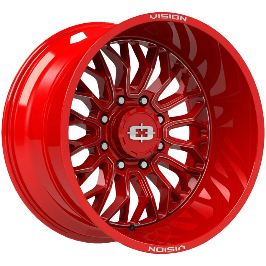 402 RIOT Vision Custom Wheel - 24x12, -51 Offset, 8x170 Bolt Pattern, 125.2mm Hub - Gloss Red with Milled Accents Rim
