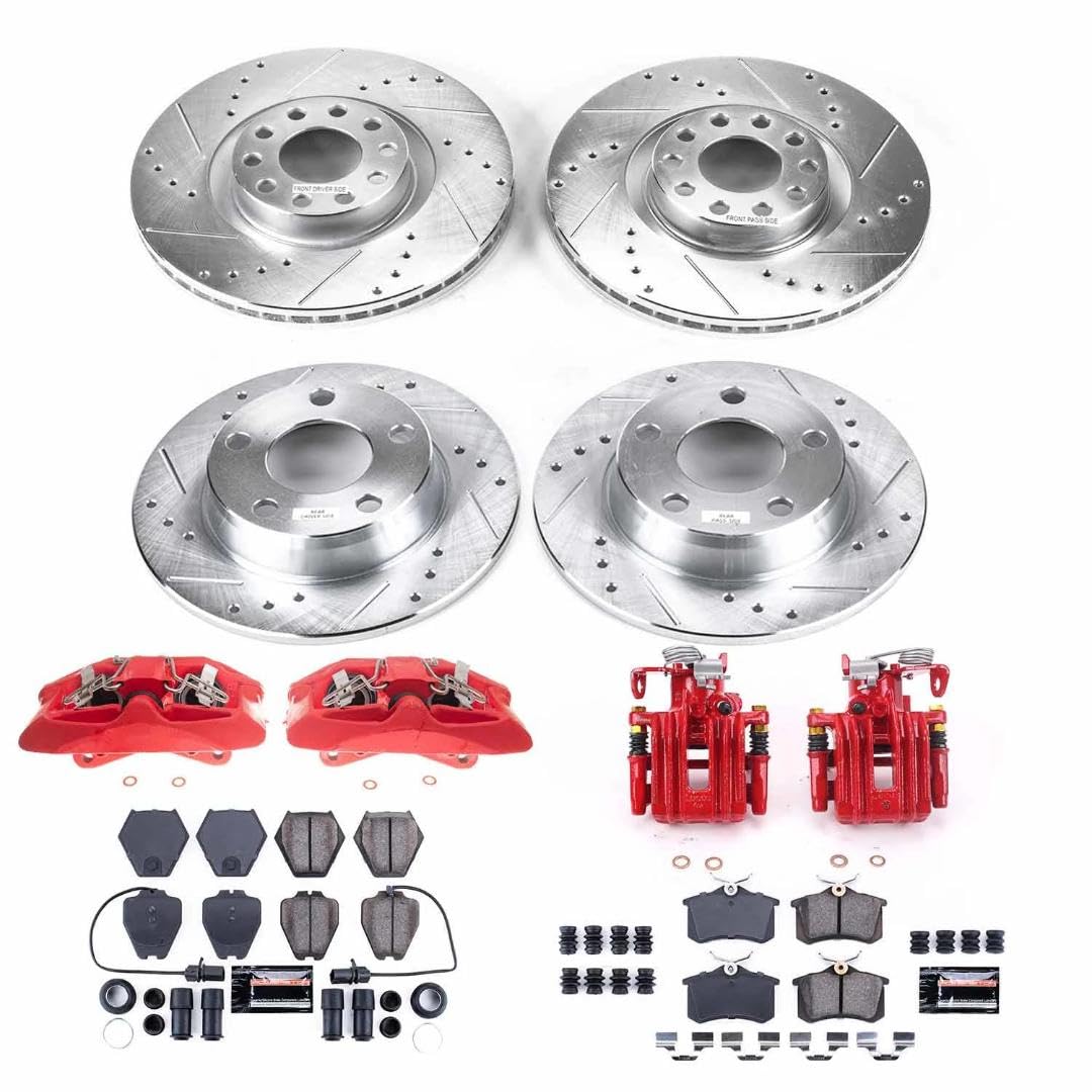 Power Stop Z23 KC950 Front and Rear Brake Caliper Kit-Brake Rotors, Carbon Ceramic Brake Pads, Calipers For Audi A6 Quattro 2002-2004 [Model Specific]