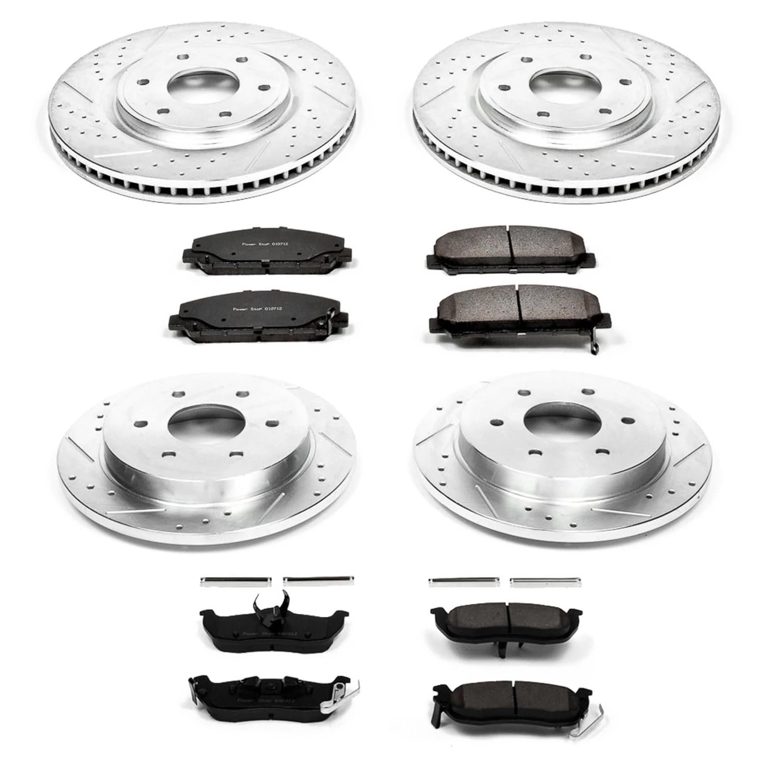 Power Stop K2804 Z23 Carbon Fiber Brake Pads with Drilled & Slotted Brake Rotors Kit Front and Rear For INFINITI QX56 2006-2007, Nissan Armada 2006-2007 [Model Specific]