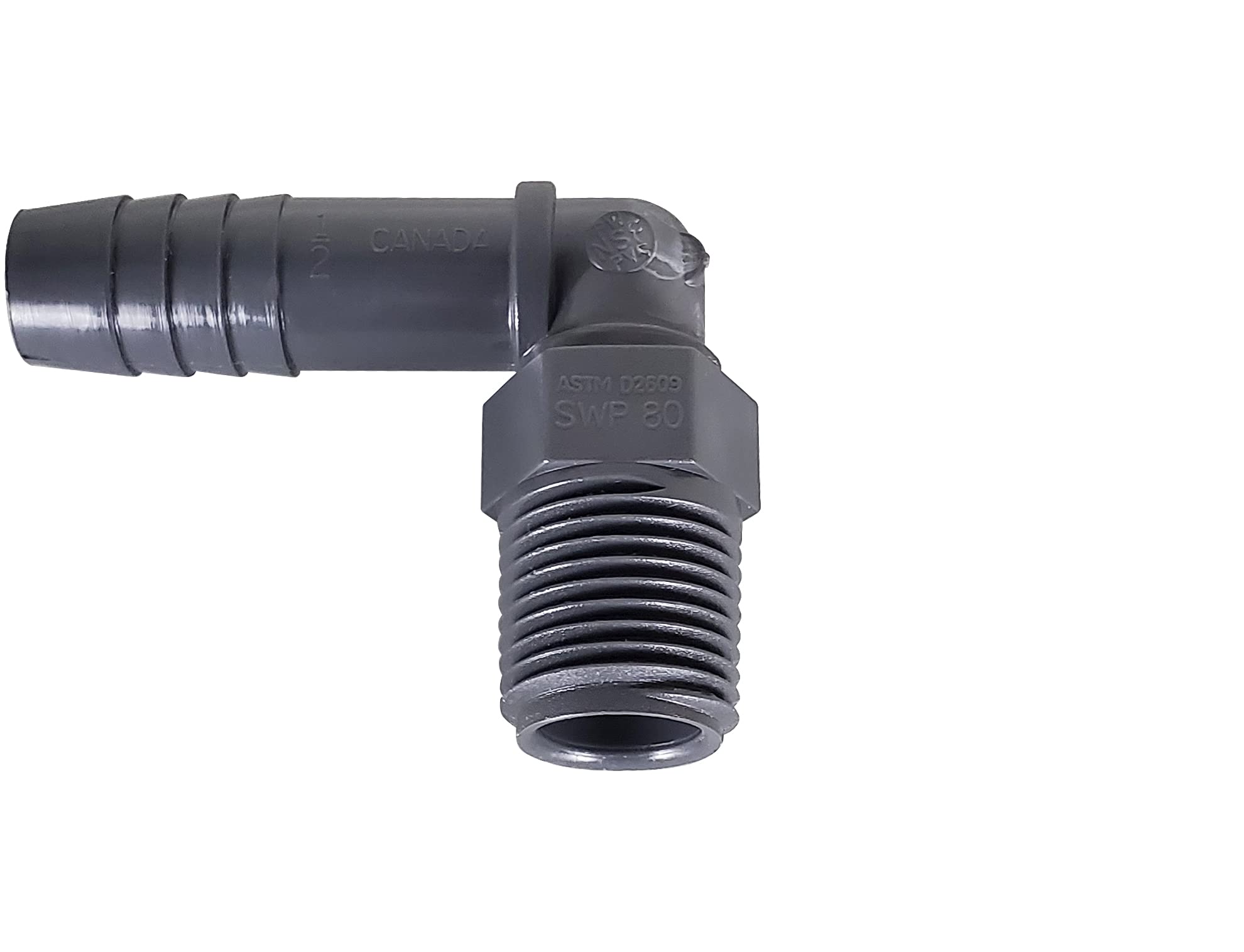 ICON 14835 Barb Fitting, 1/2". 90`, Male Thread