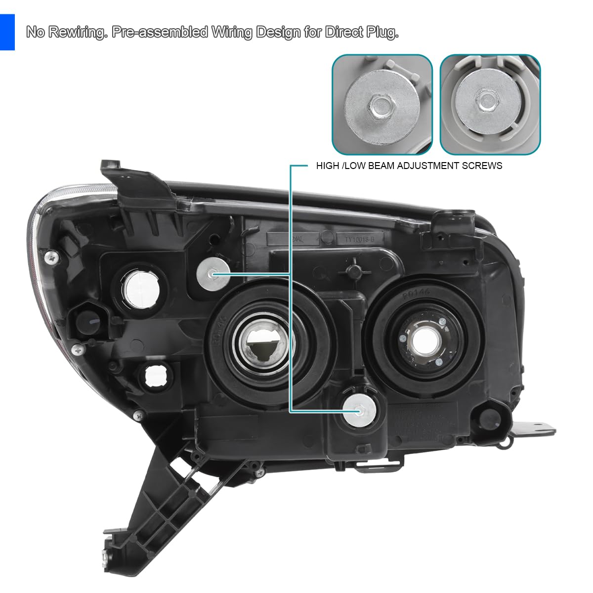 Smoke Projector Headlights SPEC-D TUNING Compatible with 2006-2009 Toyota 4Runner SR5 Limited, Left + Right Pair Headlamps Assembly