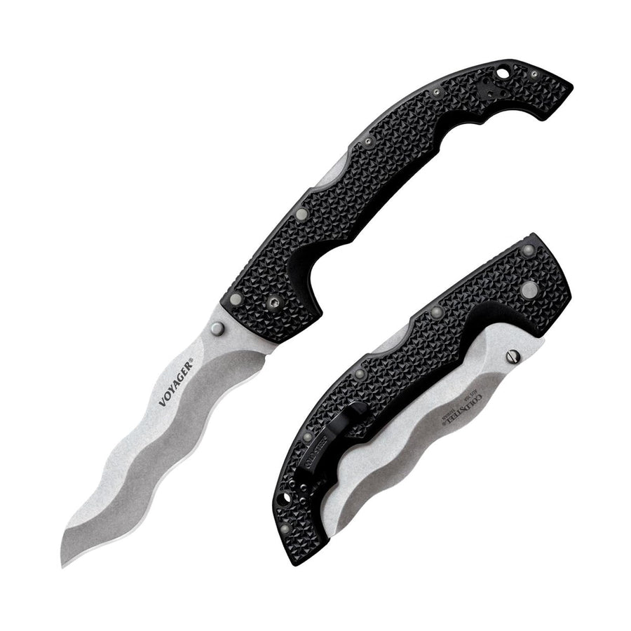 Cold Steel Voyager XL 5.5" AUS10A Razor-Sharp Kris Blade 6.75" Griv-Ex Handle Everyday Carry Tactical Folding Knife with Tri-Ad Lock