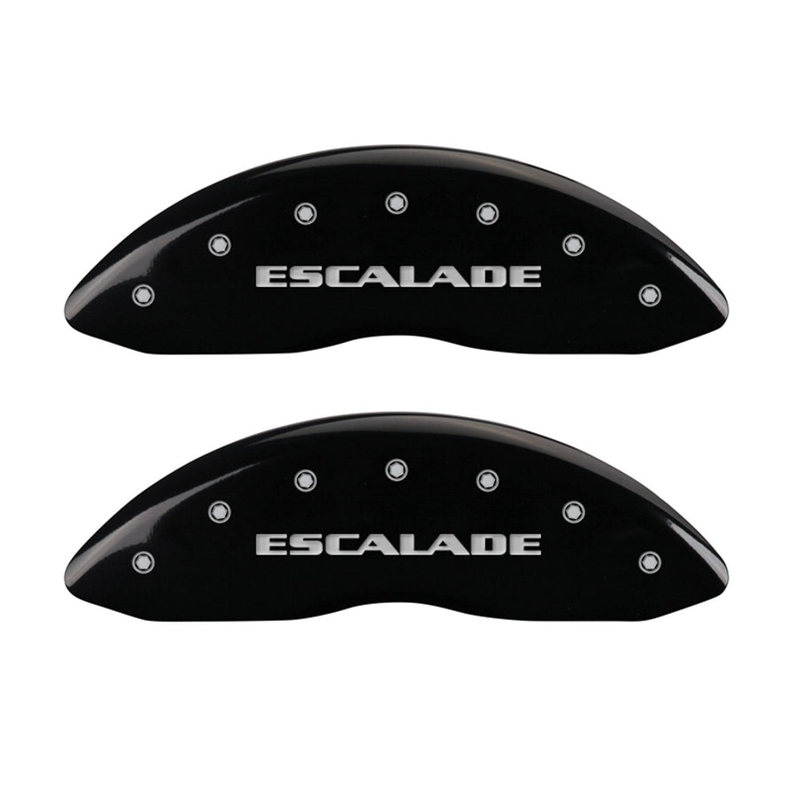 MGP Caliper Covers 'ESCALADE' 35014SESCBK Engraved Caliper Cover with Black Powder Coat Finish and Silver Characters, (Set of 4)