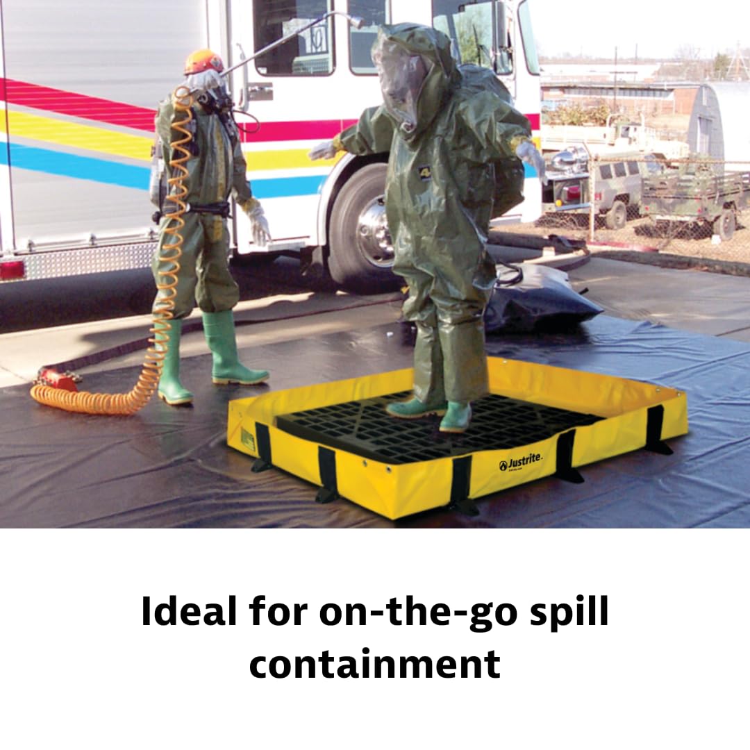 Justrite QuickBerm® Lite Rigid-Lock, 4' x 6' x 8" Folding Oil Spill Containment Berm, 119 Gallon Spill Capacity, PVC Coated Fabric, Made in The USA, Yellow, 28372