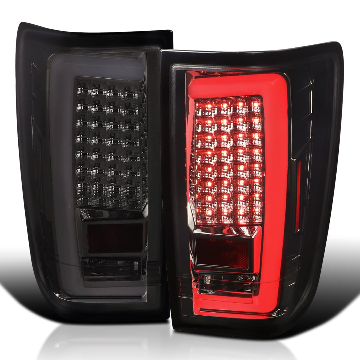Smoke LED Tail Lights w/White LED Light Bar SPEC-D TUNING Compatible with 2004-2015 Nissan Titan, Left + Right Pair Assembly