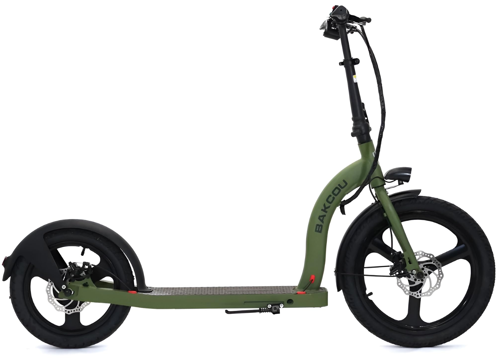 Bakcou - Badger Foldable Electric Scooter with Seat - Matte Green - 350W Motor 36V Battery, Large Wheels, Disc Brakes with Lights, Horn & Charger