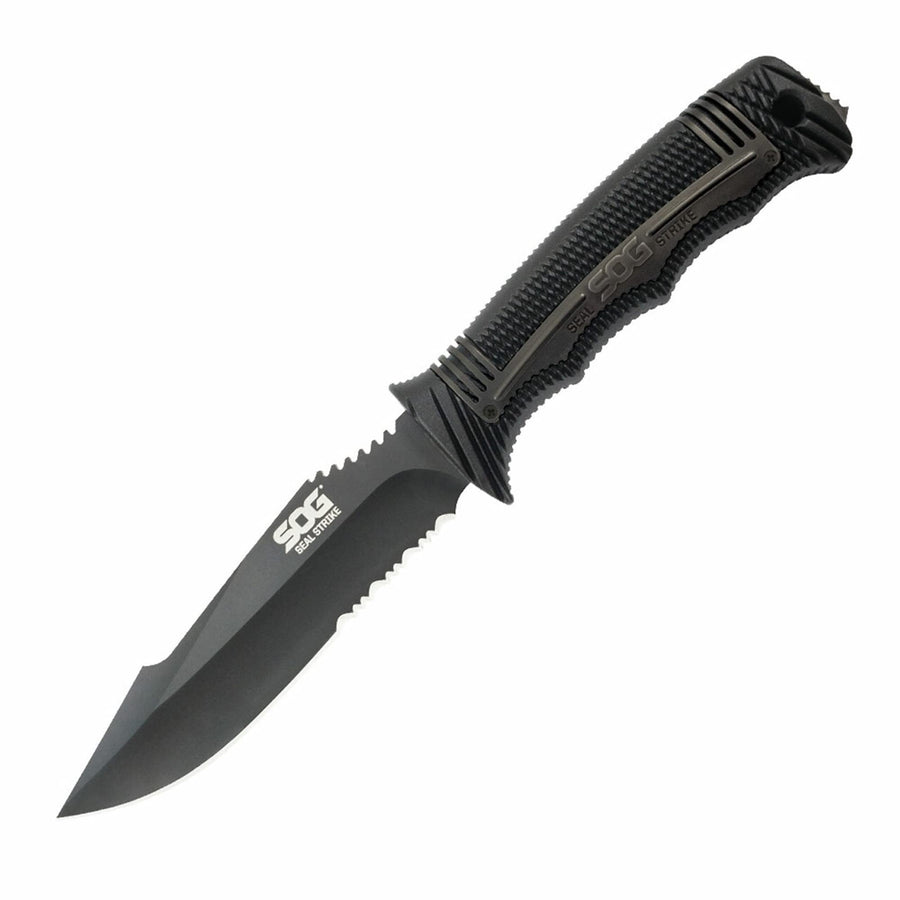 SOG Fixed Blade Seal Strike Knife with Sheath- Tactical and Hunting Knife with 4.9 Inch Partially Serrated Bowie Knife Blade and Survival Knife Line Cutter (SS1003-CP)