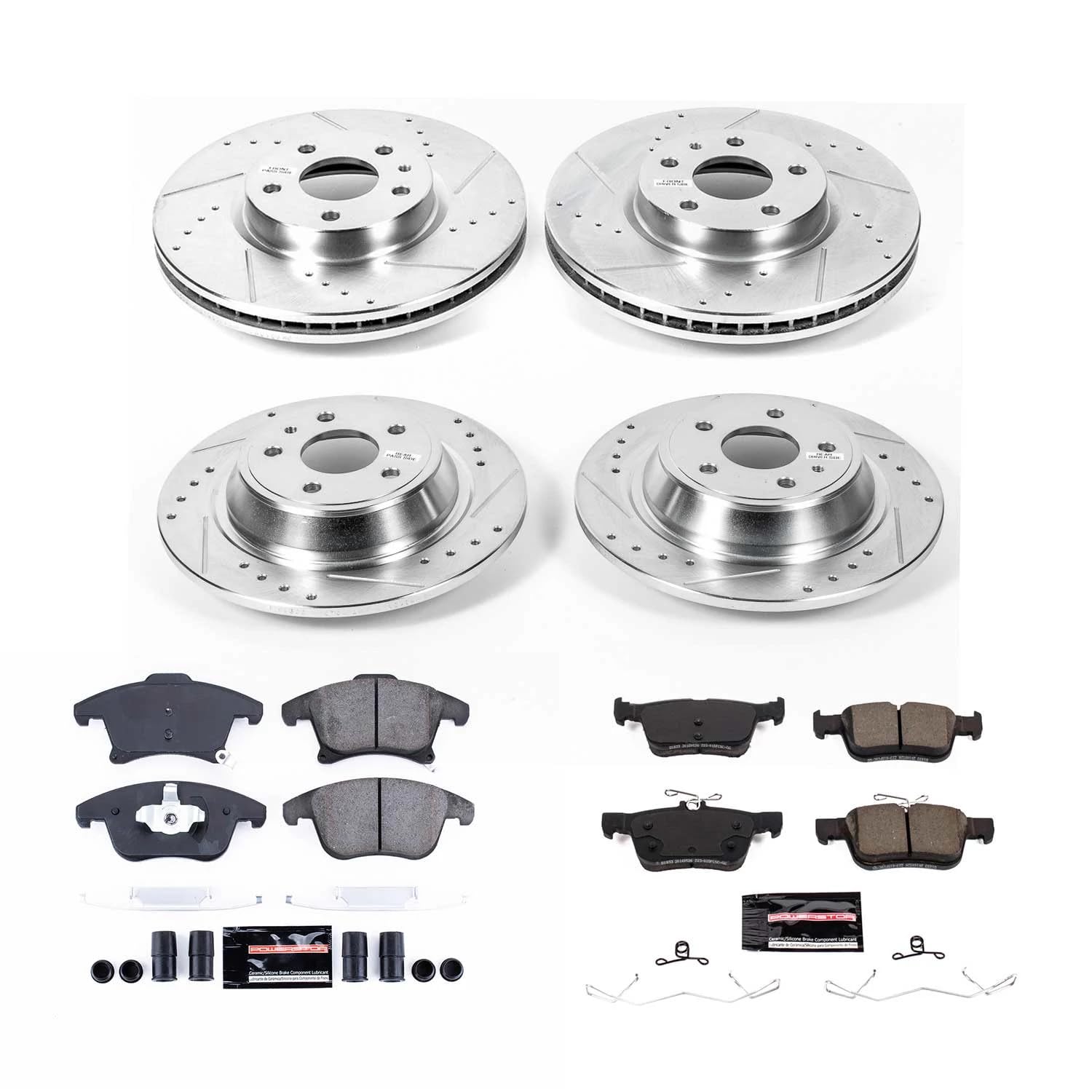 Z23 Power Stop K8532 Front and Rear Brake Kit-Drilled/Slotted Brake Rotors & Carbon Ceramic Brake Pads For Ford Fusion 2017-2020 [Model Specific]