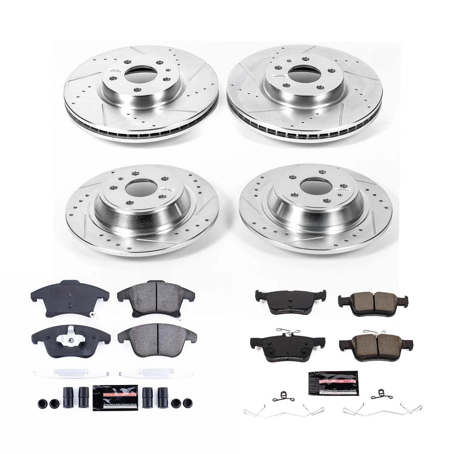 Z23 Power Stop K8532 Front and Rear Brake Kit-Drilled/Slotted Brake Rotors & Carbon Ceramic Brake Pads For Ford Fusion 2017-2020 [Model Specific]