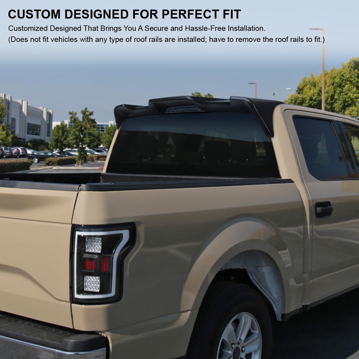 Matte Black ABS Cab Roof Spoiler Spec-D Tuning for 2015-2020 Ford F150 Models