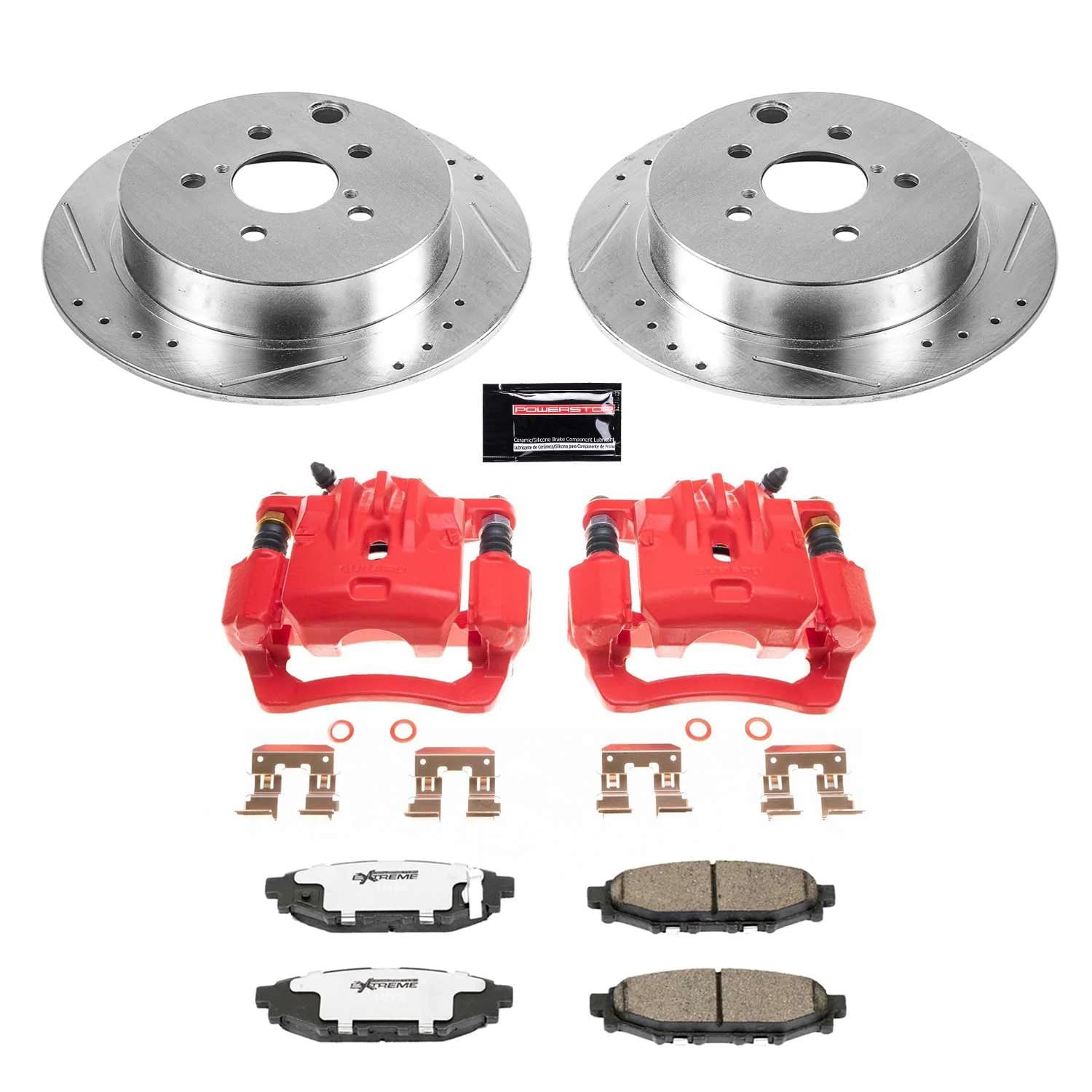 Power Stop Z26 KC6107-26 Rear Caliper Kit-Drilled/Slotted Rotors, Carbon Ceramic Brake Pads, Calipers For Subaru Crosstrek, Subaru Forester, Subaru Impreza, Subaru XV Crosstrek [Model Specific]