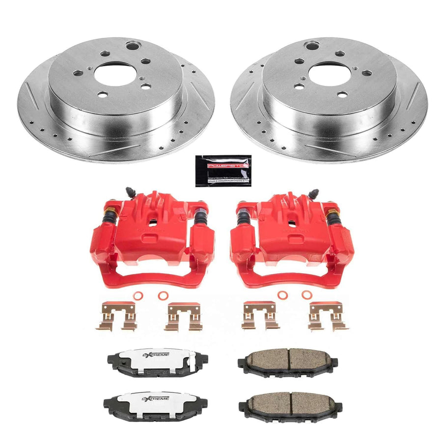 Power Stop Z26 KC6107-26 Rear Caliper Kit-Drilled/Slotted Rotors, Carbon Ceramic Brake Pads, Calipers For Subaru Crosstrek, Subaru Forester, Subaru Impreza, Subaru XV Crosstrek [Model Specific]