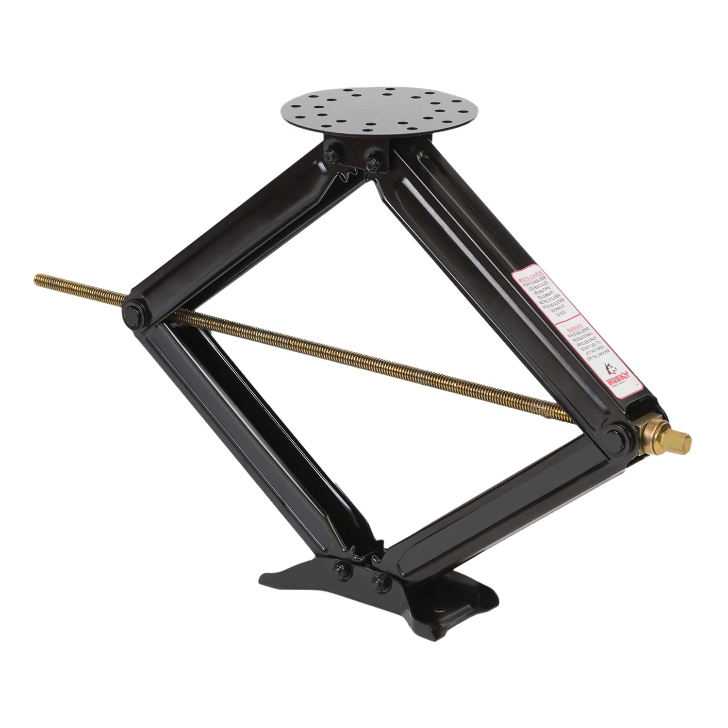 Leveling Jack Husky Towing 88124 for RV Frame - Manual Scissor Jack with Round Support Plate, 5000 lb Capacity, 30 Inch Max Lift, Black Powder Coated Steel, Set of 2 with Crank Handle