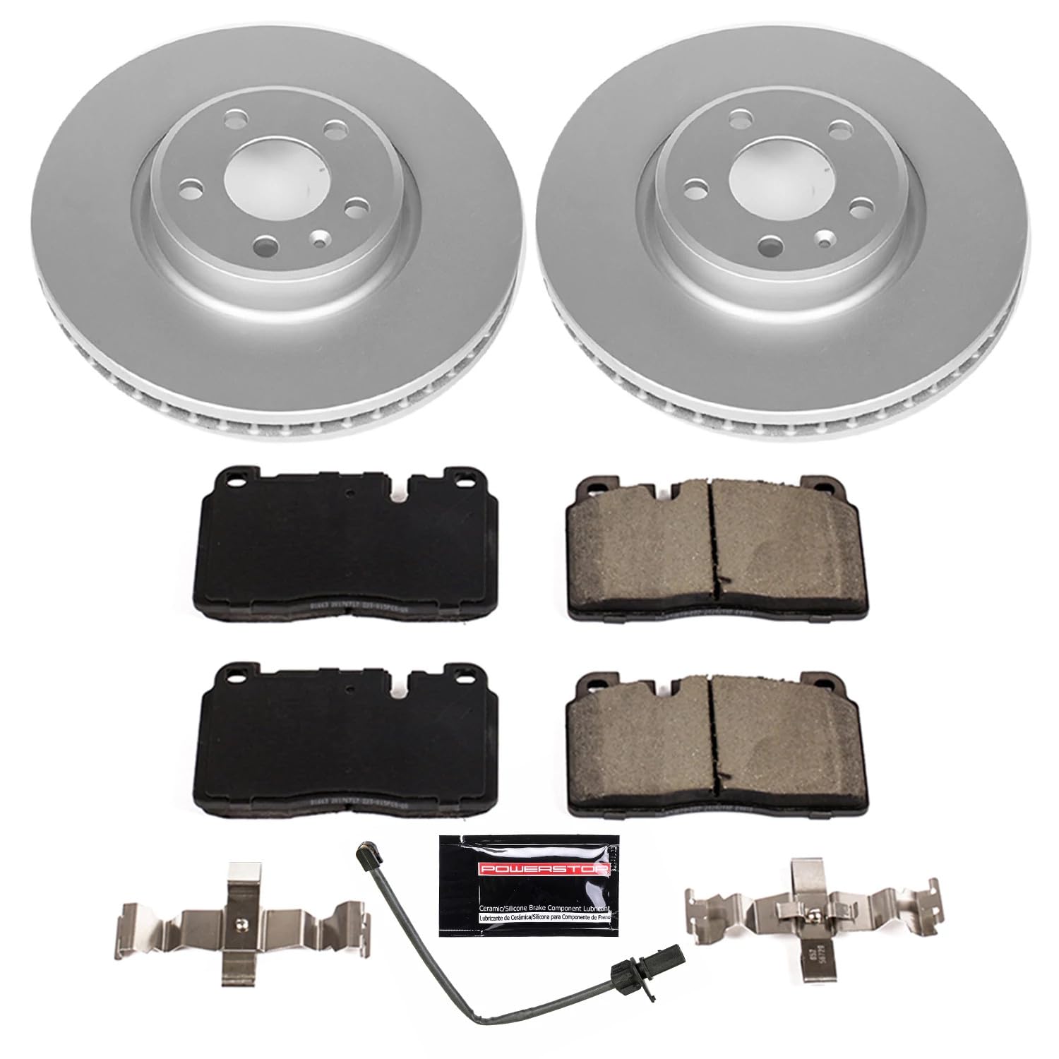 Front Power Stop Z23 Evolution Geomet Coated Brake Kit and 1 Front Sensor Wire For Audi Q5 2013-2017 [Model Specific]