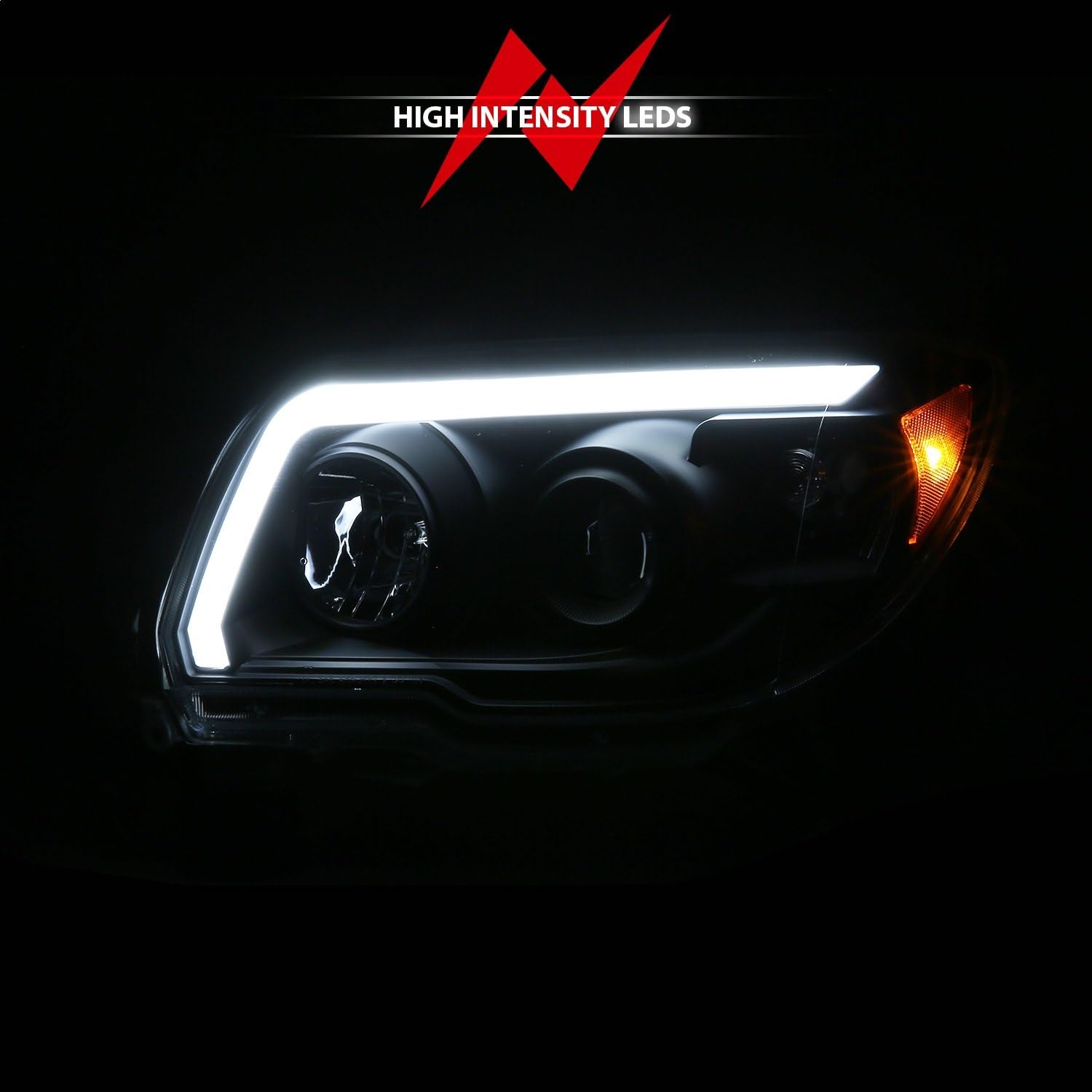 Plank Style ANZO Black LED Light Tube Projector Headlights