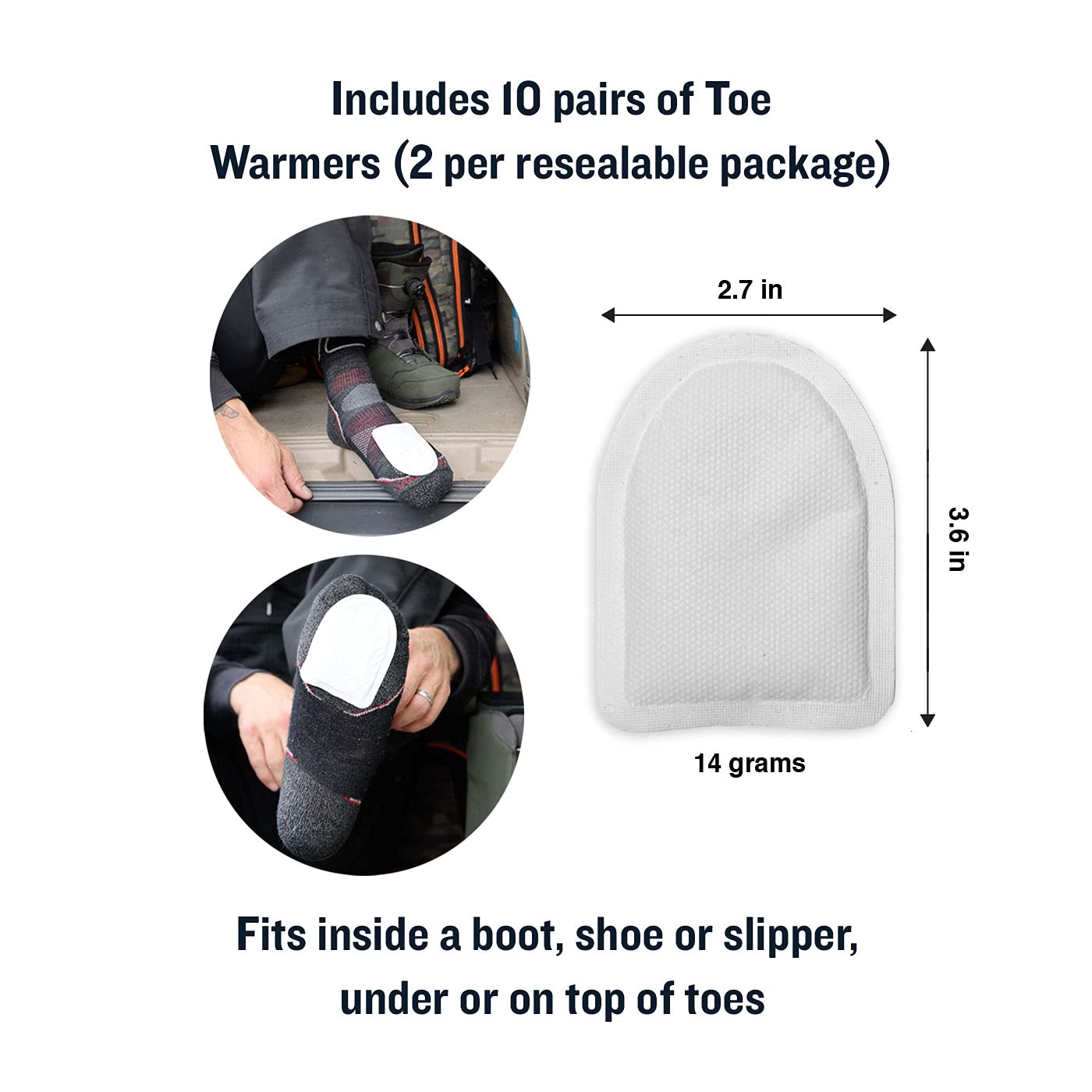 8-Hour Ignik Compostable Toe Warmers with Resealable AirBarrier Pouch, 10 Pairs