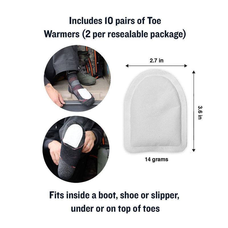 8-Hour Ignik Compostable Toe Warmers with Resealable AirBarrier Pouch, 10 Pairs