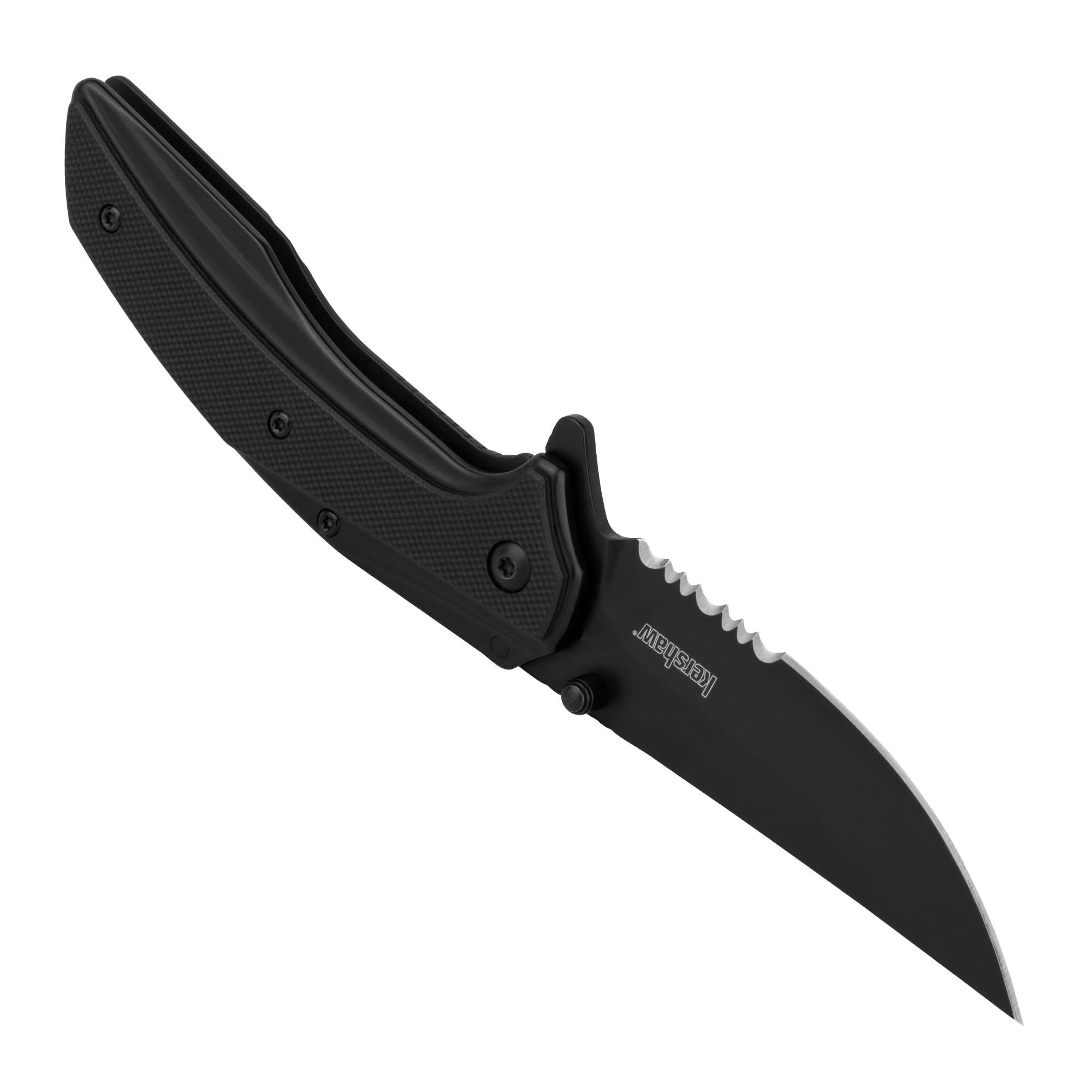Outright Kershaw Pocket Knife, Black, 3 Inch Stainless Steel Trailing Point Partially Serrated Blade, EDC with Assisted Opening, Deep-Carry Pocketclip, Everyday Carry Pocket Knife for Men and Women
