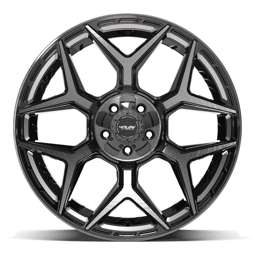 22 Inch 4PLAY Wheels Rim 4P06 Fits 5x127 & 5x139.7 22x10 Gloss Black Brushed with Tinted Clear (1)