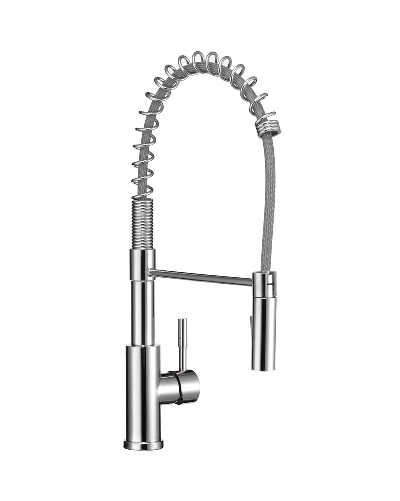 Dura Faucet RV Swivel DF-MK504SLK-CP High-Arc Spring Kitchen Sink Faucet - Single Handle - Kitchen Faucet with Pull-Down Sprayer - Optional Deck Plate (Chrome)