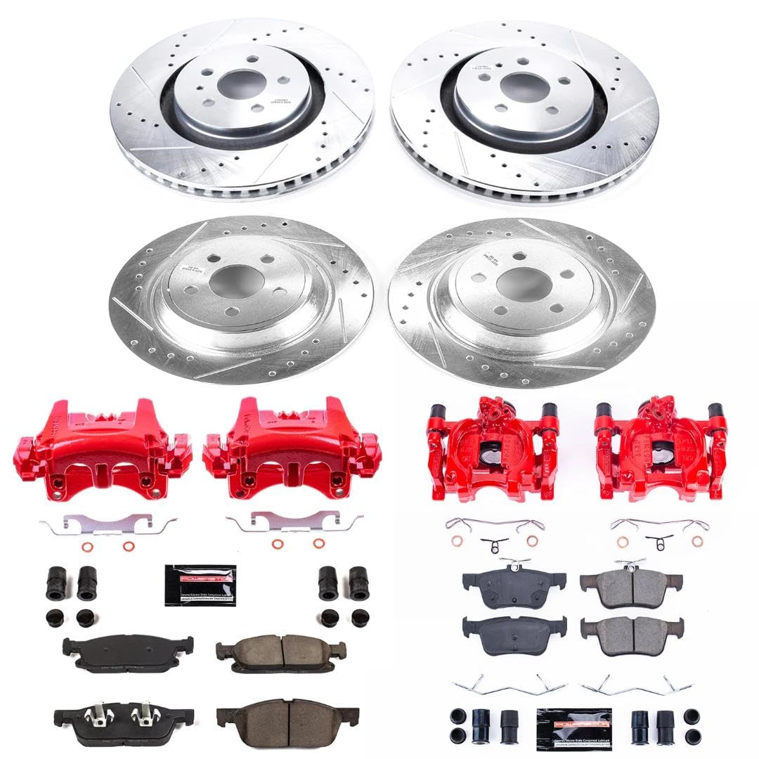 Power Stop Z23 Evolution Front and Rear Brake Kit-Drilled/Slotted Rotors | Carbon Ceramic Brake Pads & Calipers For 2016-2018 Lincoln MKX [Vehicle Specific]