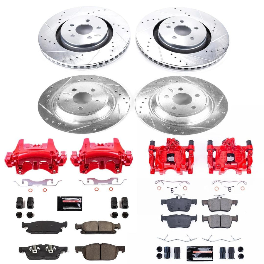Power Stop Z23 Evolution Front and Rear Brake Kit-Drilled/Slotted Rotors | Carbon Ceramic Brake Pads & Calipers For 2016-2018 Lincoln MKX [Vehicle Specific]