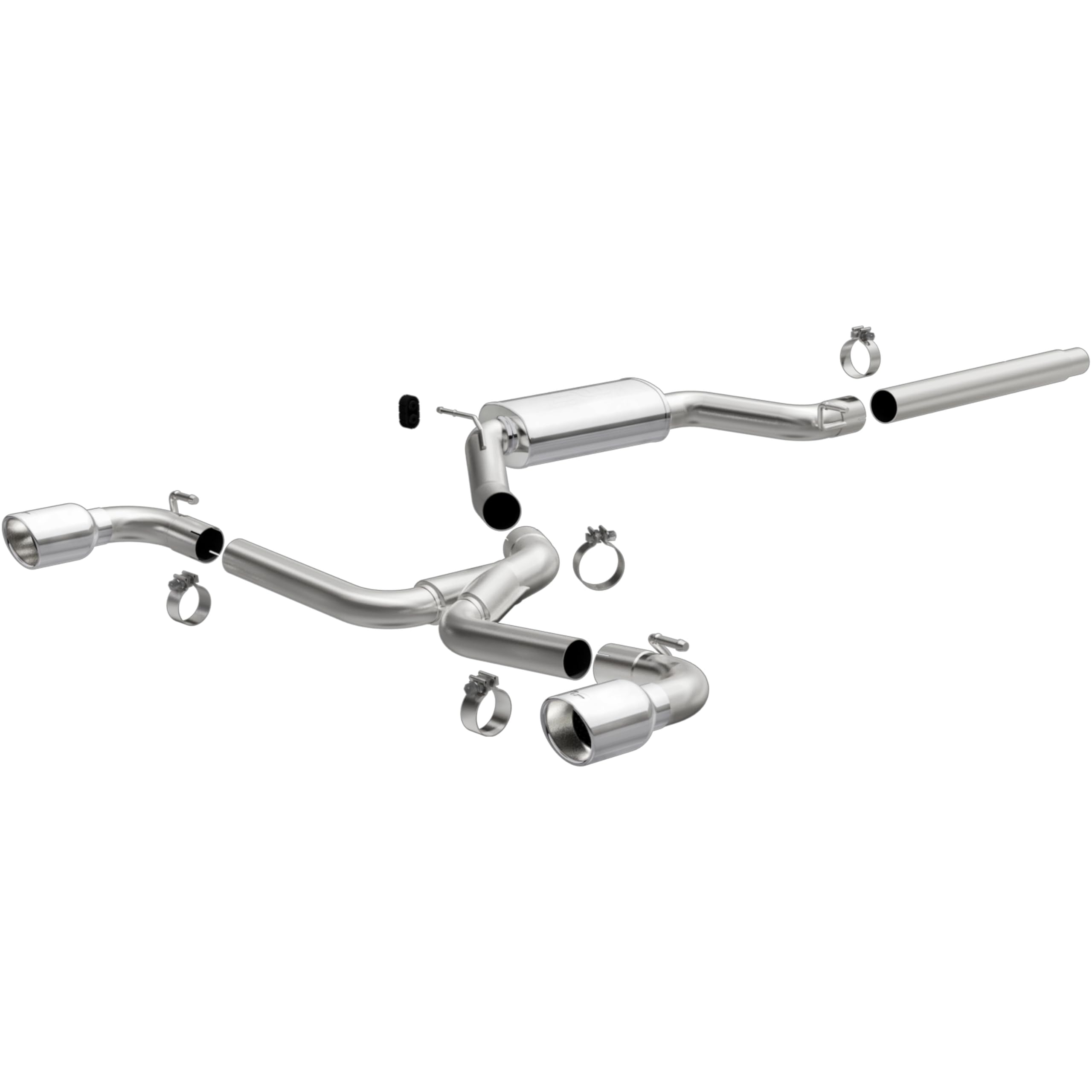 Cat-Back MagnaFlow Performance Exhaust System 19435 - Touring Series, Stainless Steel 3in Main Piping, Dual Split Rear Exit, Polished Finish 4in Exhaust Tip - GTI Exhaust Kit
