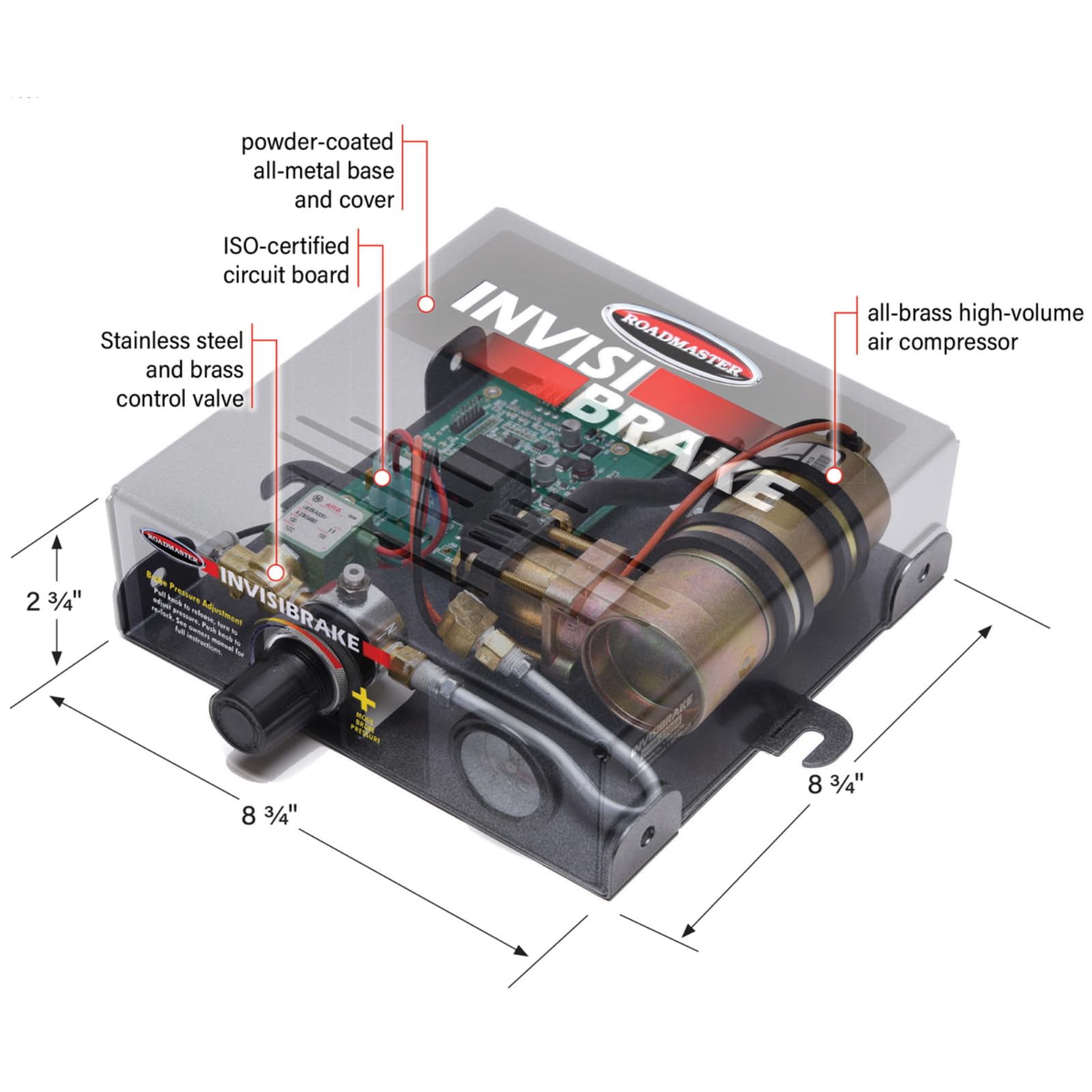 Invisibrake Roadmaster 8700 Support Braking System with Emergency Breakaway System fits Towed Vehicles with Vacuum-Powered Brakes | 5-100 PSI Brake Pressure | Made in the USA