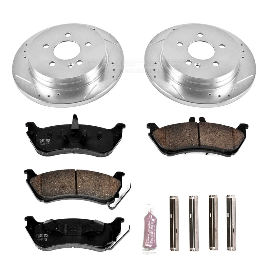 Power Stop K866 Rear Brake Pads Z23 Carbon Fiber with Drilled & Slotted Brake Rotors Kit and 1 Rear Sensor Wire For Mercedes-Benz ML320, Mercedes-Benz ML350, Mercedes-Benz M [Model Specific]