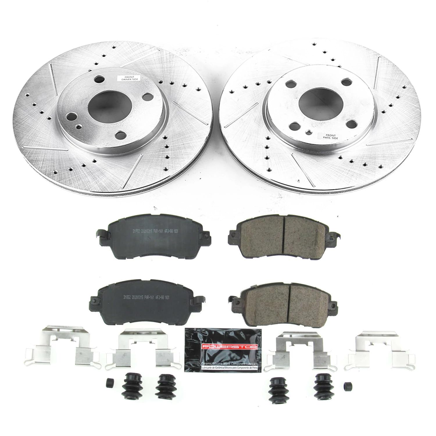 Power Stop K7700 Front Brake Pads Z23 Carbon Fiber with Drilled & Slotted Brake Rotors Kit For Scion iA 2016, Toyota Yaris 2019-2020, Toyota Yaris iA 2017-2018 [Model Specific]