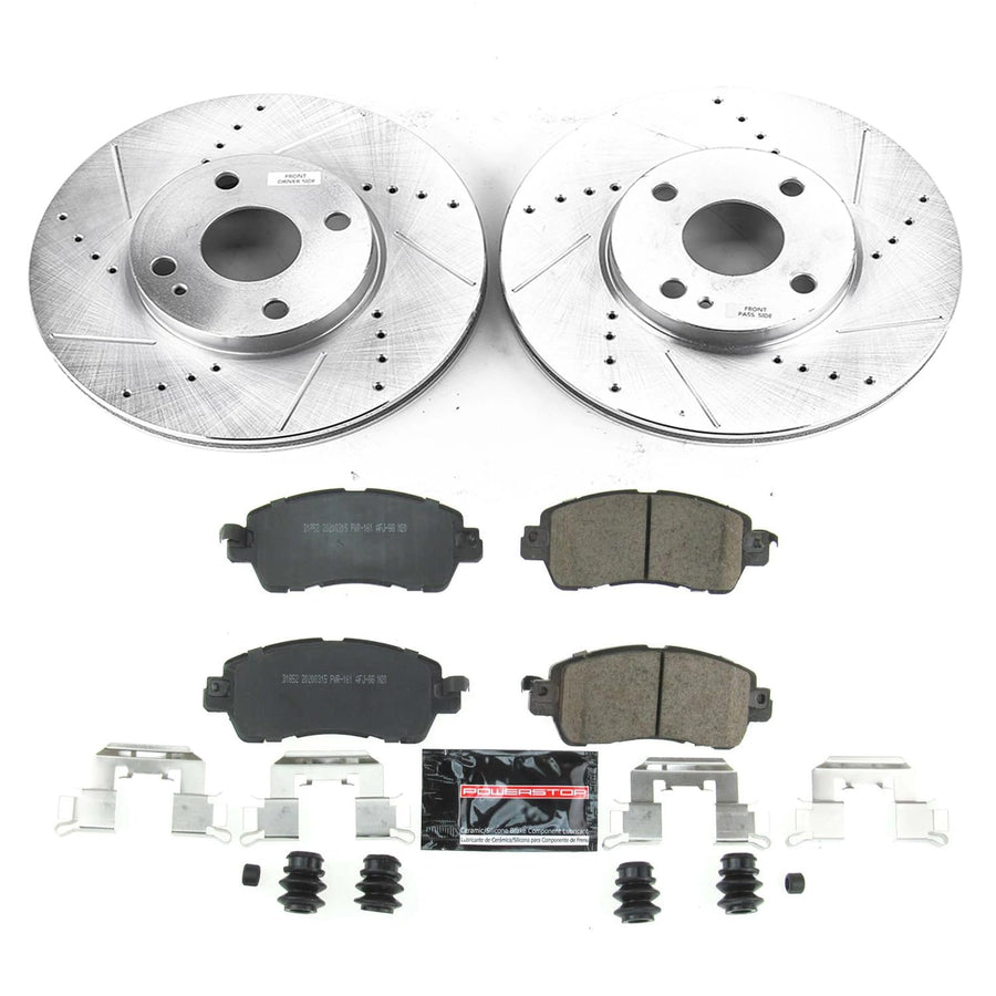 Power Stop K7700 Front Brake Pads Z23 Carbon Fiber with Drilled & Slotted Brake Rotors Kit For Scion iA 2016, Toyota Yaris 2019-2020, Toyota Yaris iA 2017-2018 [Model Specific]