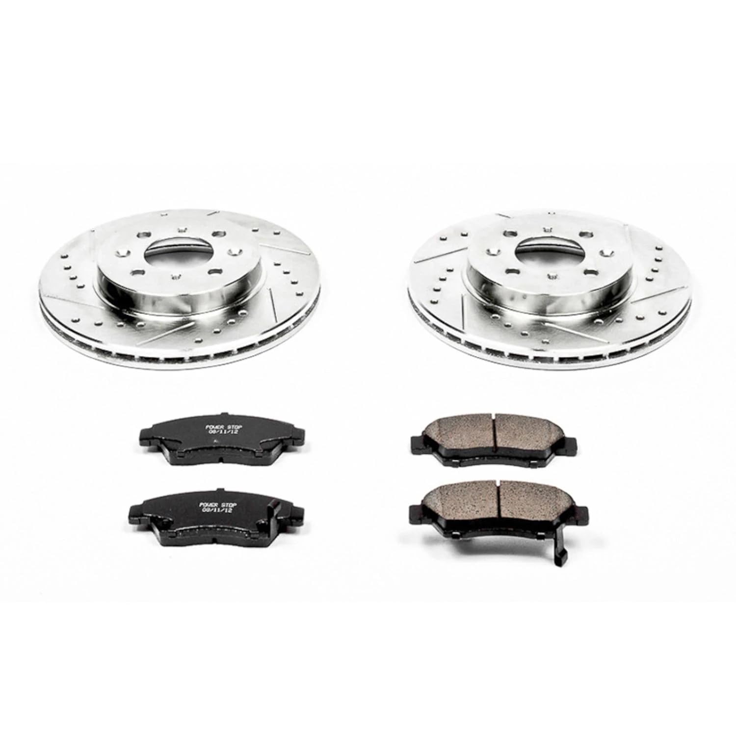 Power Stop K694 Z23 Front Carbon Fiber Brake Pads with Drilled & Slotted Brake Rotors Kit