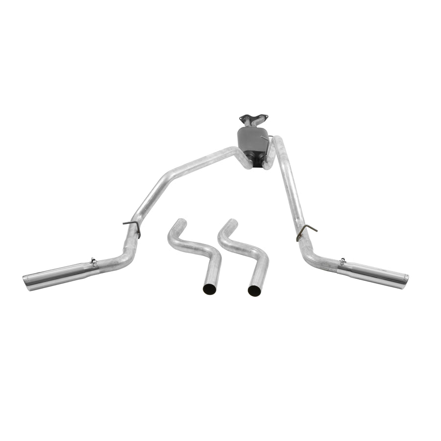 American Thunder Flowmaster 17468 Cat-Back Exhaust Kit Dual 2.5 Inch Aluminized Steel 3 Inch Stainless Steel Tips Compatible with 1996-1999 Chevy Silverado GMC Sierra 1500 5.7L Standard Cab Short Bed