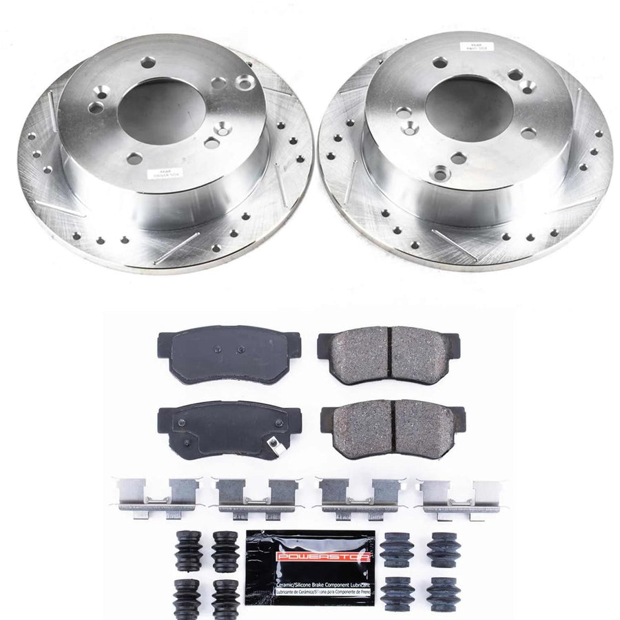 Power Stop K5214 Z23 Carbon Fiber Brake Pads with Drilled & Slotted Brake Rotors Kit For Hyundai Sonata, Hyundai Tucson, Hyundai XG, Hyundai XG350, Kia Optima, Kia Sportage [Model Specific]