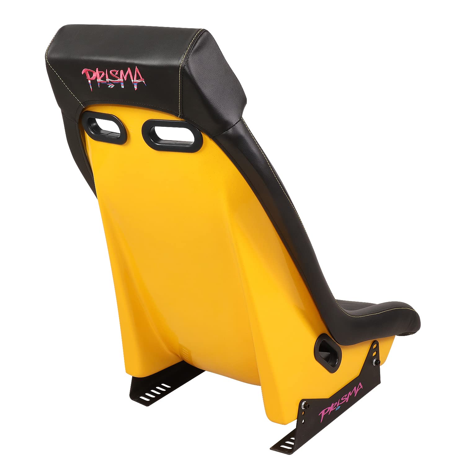 Prisma GT Fixed Back Bucket Racing Seat NRG Innovations PRI-100BK-ARCADE with Side Mount Bracket,Black Leather Yellow Stitching/GT-S Arcade Yellow Sparkled Back