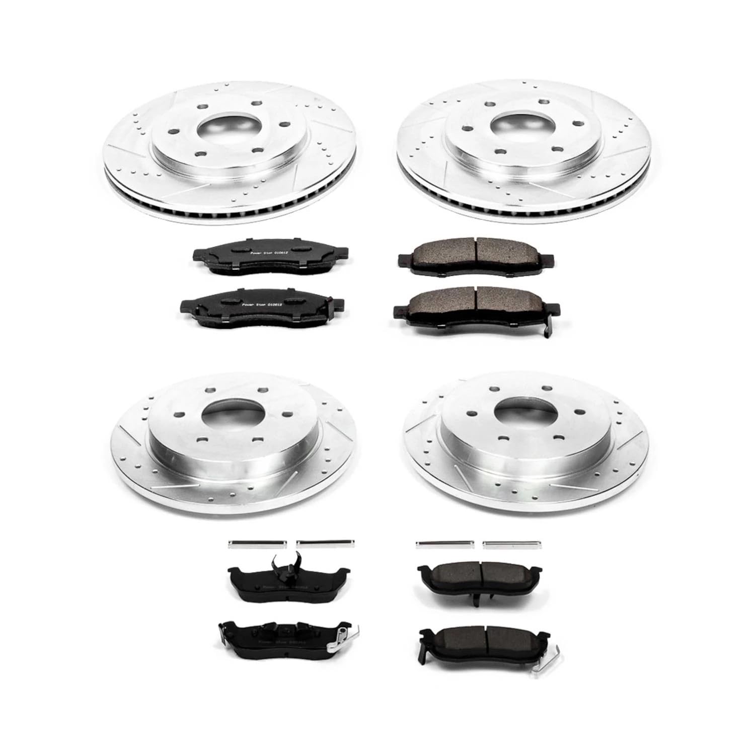 Power Stop K2443 Z23 Carbon Fiber Brake Pads Front and Rear with Drilled & Slotted Brake Rotors Kit For INFINITI QX56, Nissan Arm, Nissan Pathfinder Arm, Nissan TITAN [Model Specific]