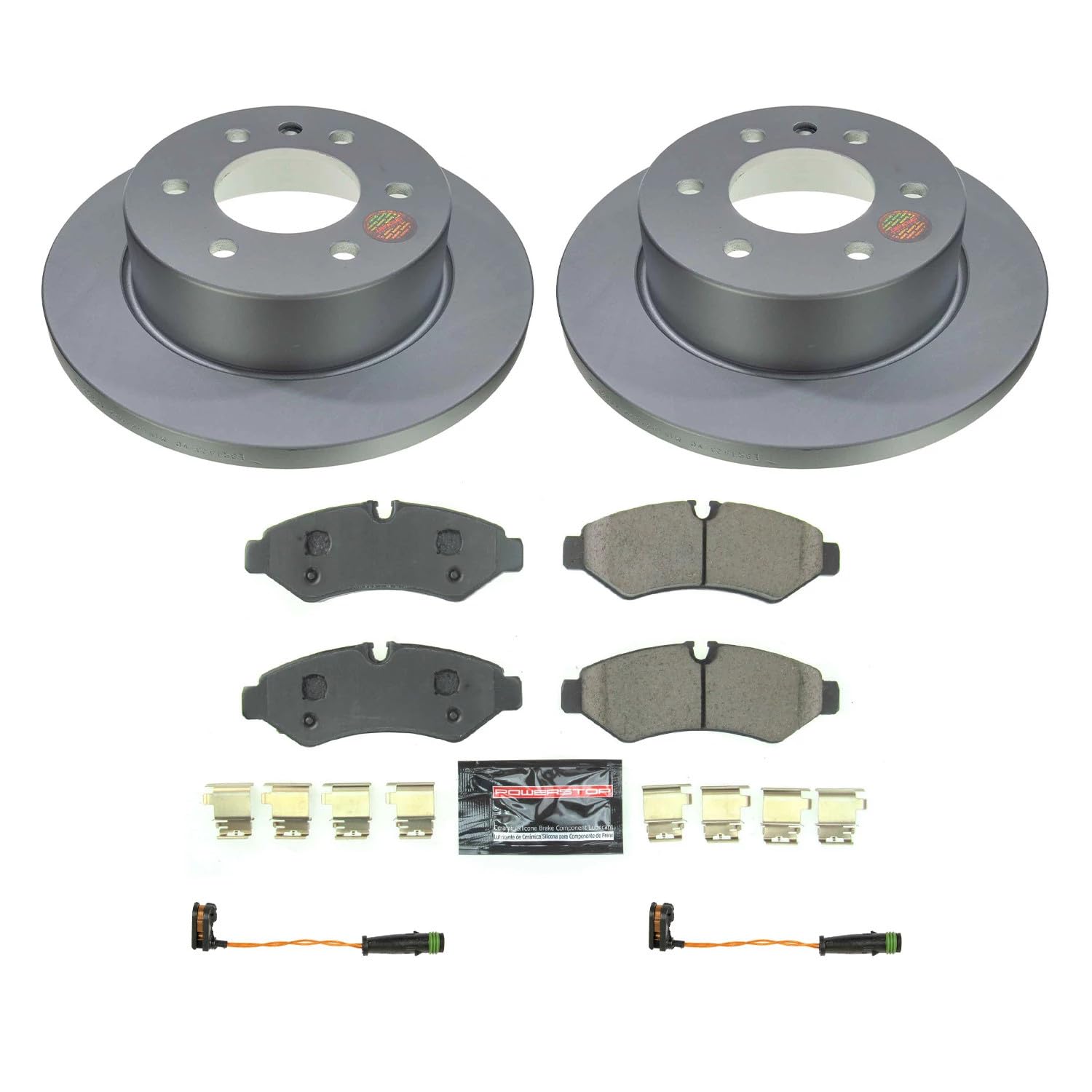 Power Stop CRK8656 Rear Brake Rotor and Pad Kit Geomet Coated and 2 Rear Sensor Wires For Freightliner Sprinter 1500, Freightliner Sprinter 2500, Sprinter 1500, Sprinter 2500 [Model Specific]