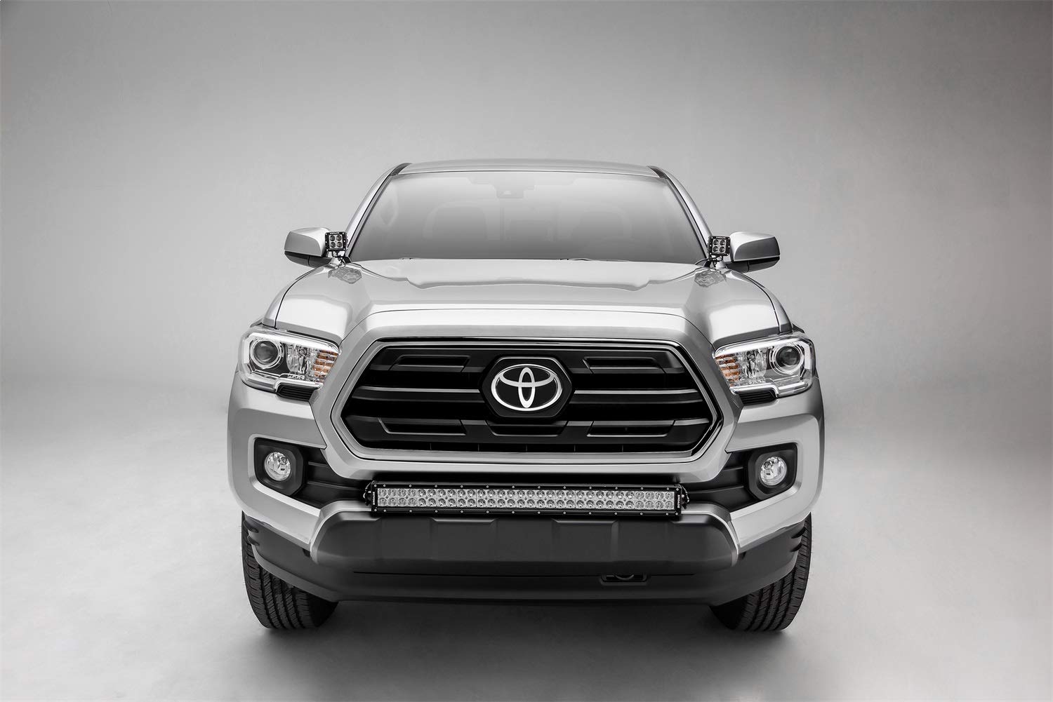 ZROADZ Black Front Bumper 2018-2022 Toyota Tacoma Front Bumper Center LED Kit with (1) 30 Inch LED Straight Double Row Light Bar - PN #Z329511-KIT-D