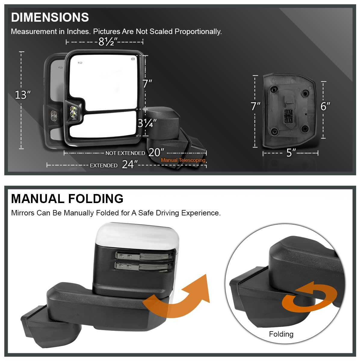 Spec-D Tuning Power Chrome Heated Towing Mirrors w/Smoke LED Signal, Temperature Sensor Compatible with 2020-2025 Chevy Silverado, GMC Sierra 2500HD 3500HD, Left + Right Pair