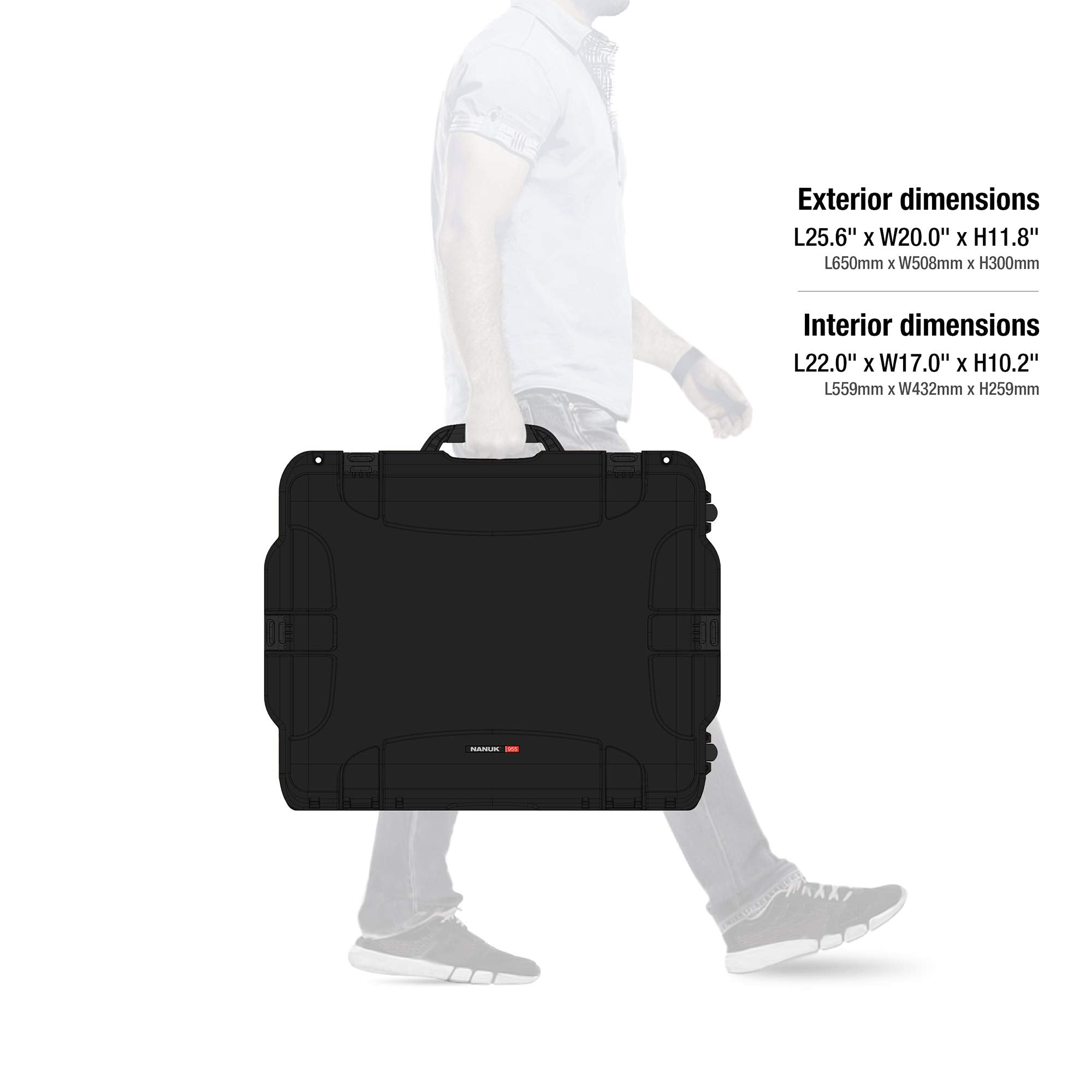 Waterproof Nanuk 955 Hard Case with Wheels and Padded Divider - Black