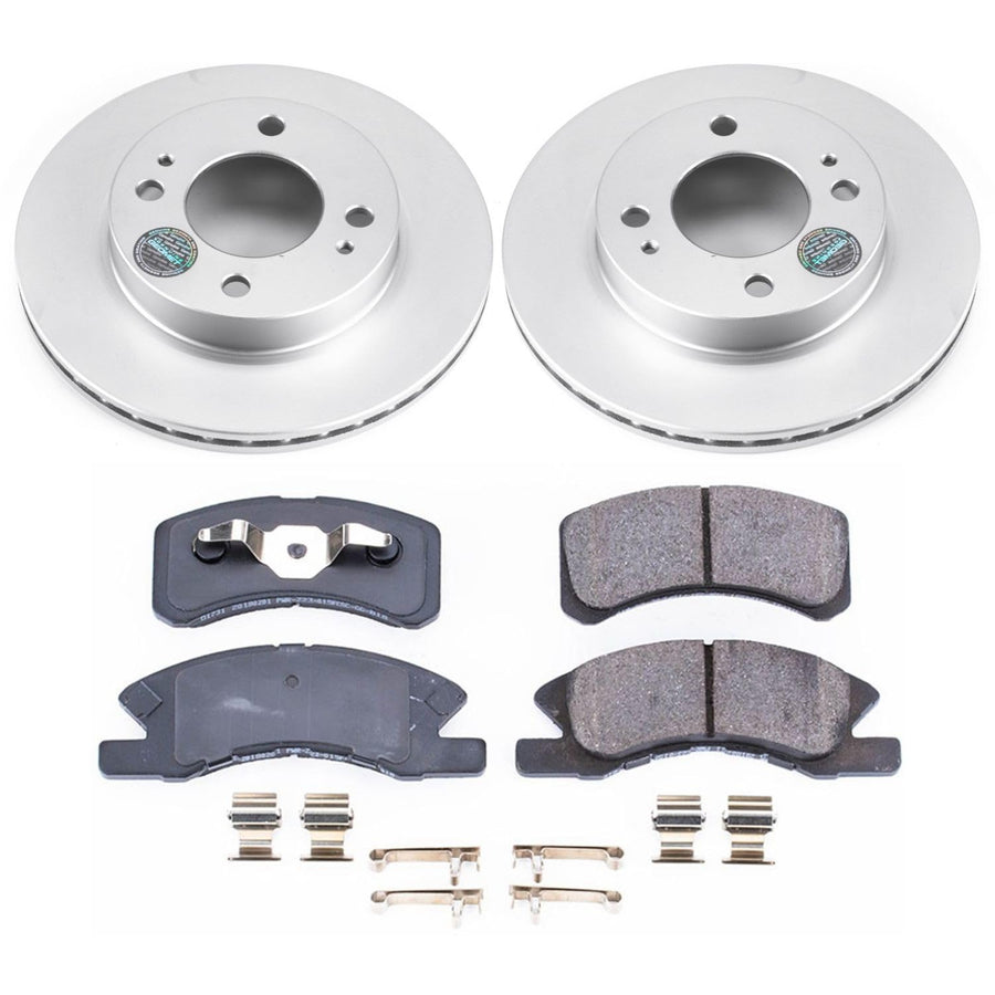 Power Stop CRK7217 Front Brake Kit Coated Rotor - Coated Brake Rotors and Z17 Ceramic Brake Pads For Mitsubishi Mirage 2014-2015 [Model Specific]