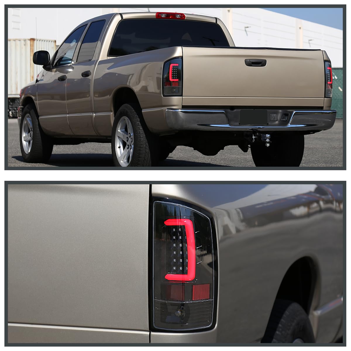 Jet Black LED Bar Tail Lights SPEC-D TUNING Compatible with 2002-2006 Dodge Ram 1500/2500/3500, Left + Right Pair Assembly