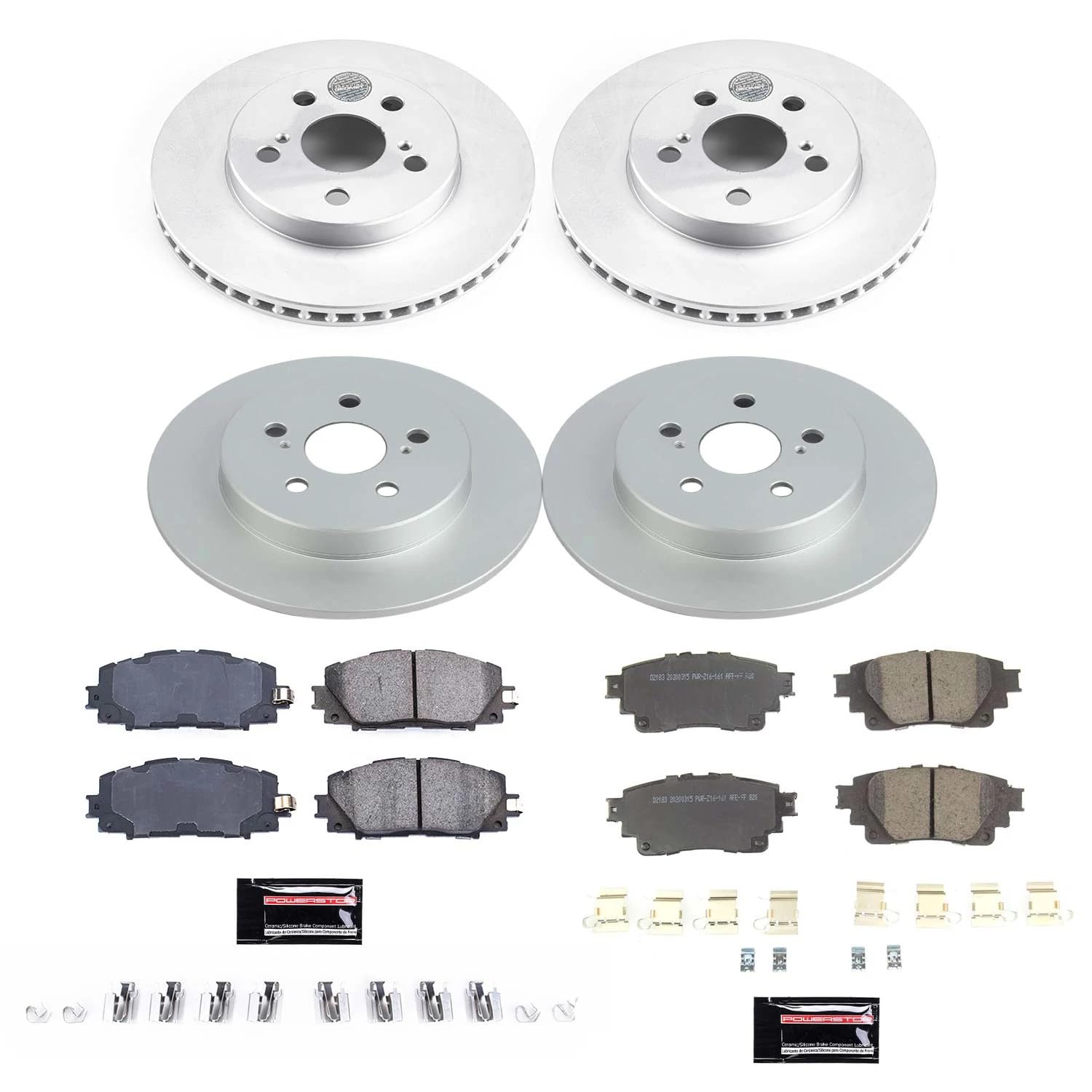 Power Stop Z17 CRK8664 Front and Rear Coated Rotor Kit-Coated Brake Rotors, Ceramic Brake Pads For Toyota Corolla 2020-2022 [Model Specific]