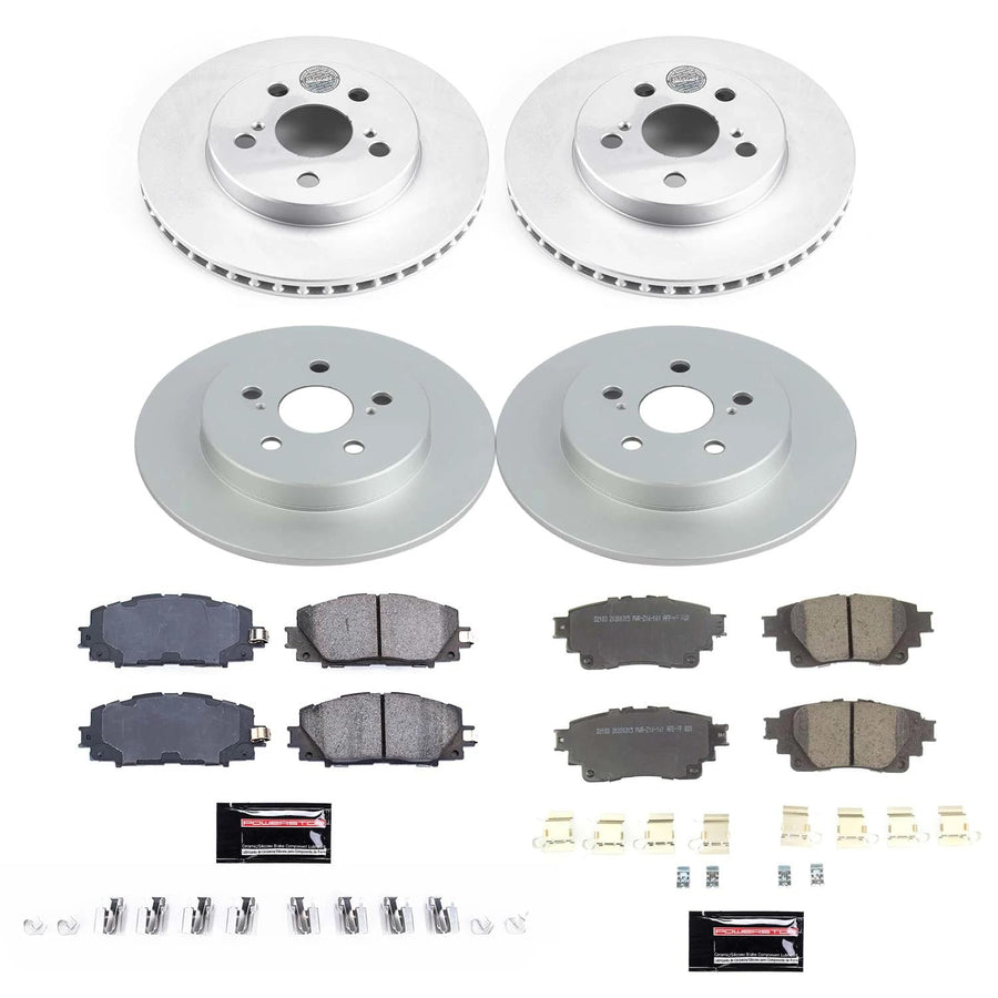 Power Stop Z17 CRK8664 Front and Rear Coated Rotor Kit-Coated Brake Rotors, Ceramic Brake Pads For Toyota Corolla 2020-2022 [Model Specific]