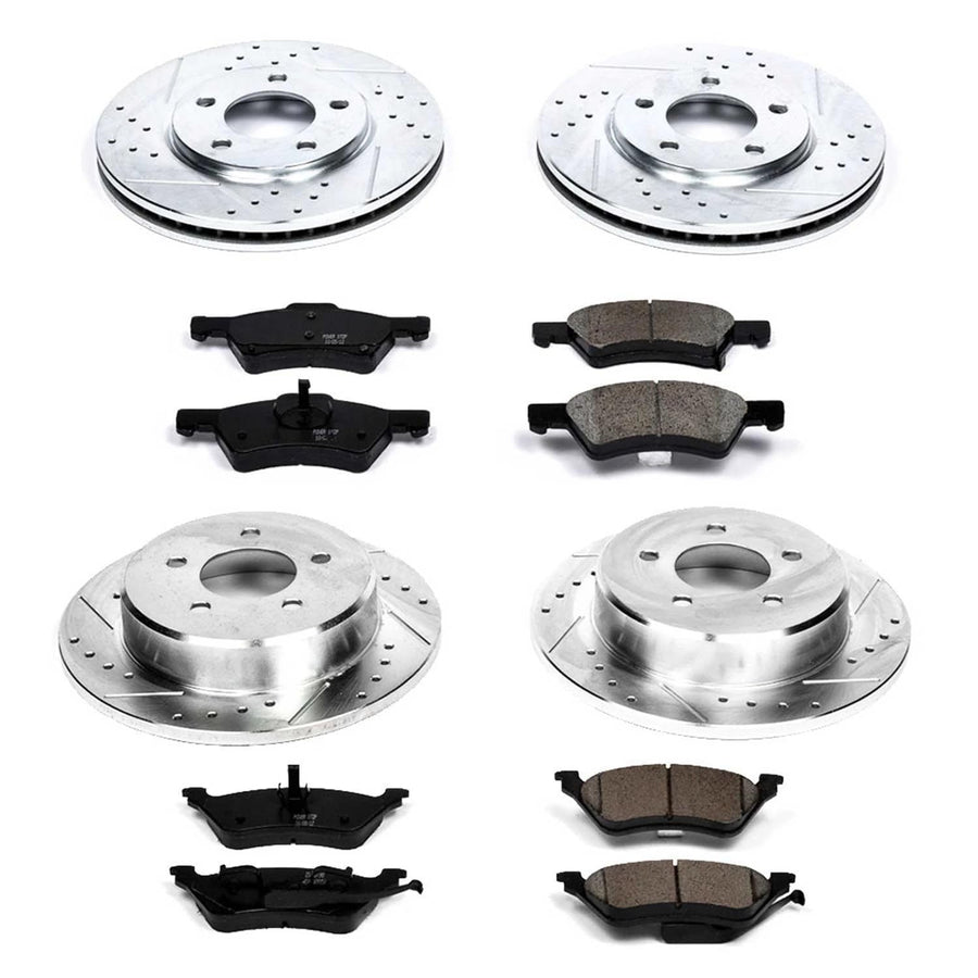 Power Stop K4458 Z23 Carbon Fiber Brake Pads Front and Rear with Drilled & Slotted Brake Rotors Kit For Chrysler Town & Country, Dodge Caravan, Dodge Grand Caravan [Model Specific]