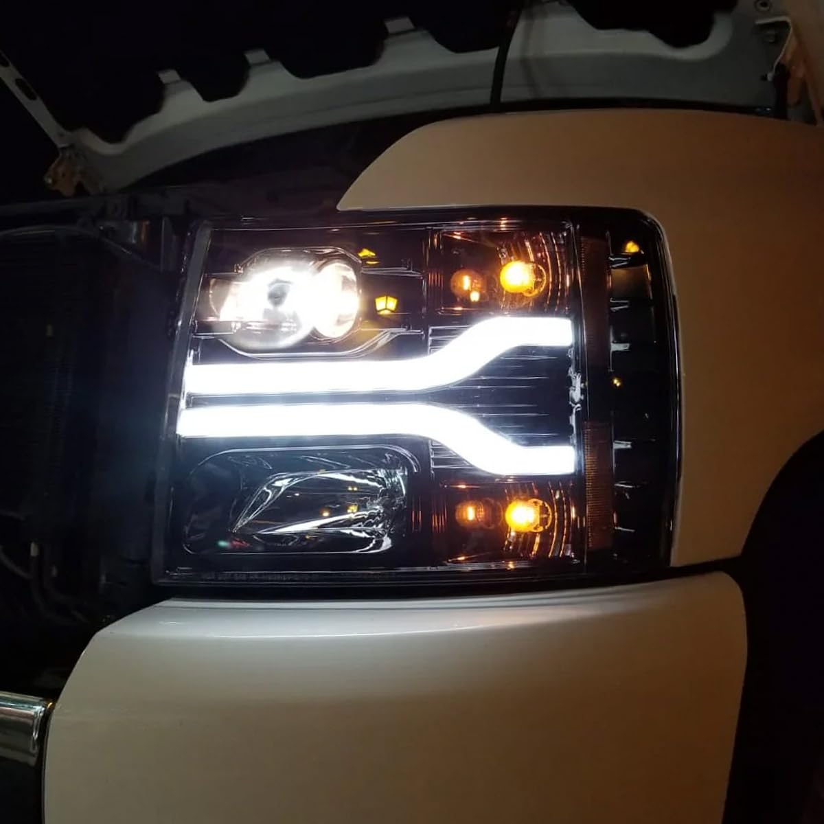 Fits Chevy 2007-2013 Silverado 1500/2500/3500 RECON Projector Headlights OLED Halos & DRL - Smoked Lens (SMOKED)