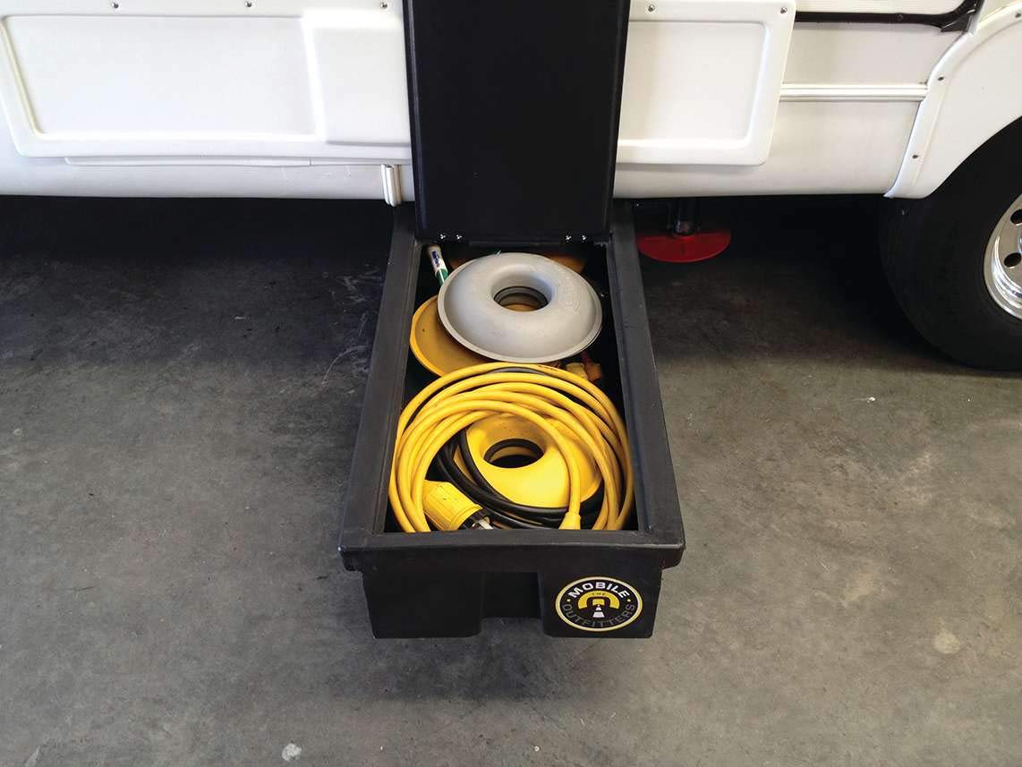 Lippert Double Bin Standard Storage System with Spare Tire Carrier - 99.5" x 21.5" — Rust-Inhibitive Coating - Detachable Molded Storage Boxes - 100 lb. Capacity - Mounting Hardware Included - 125460