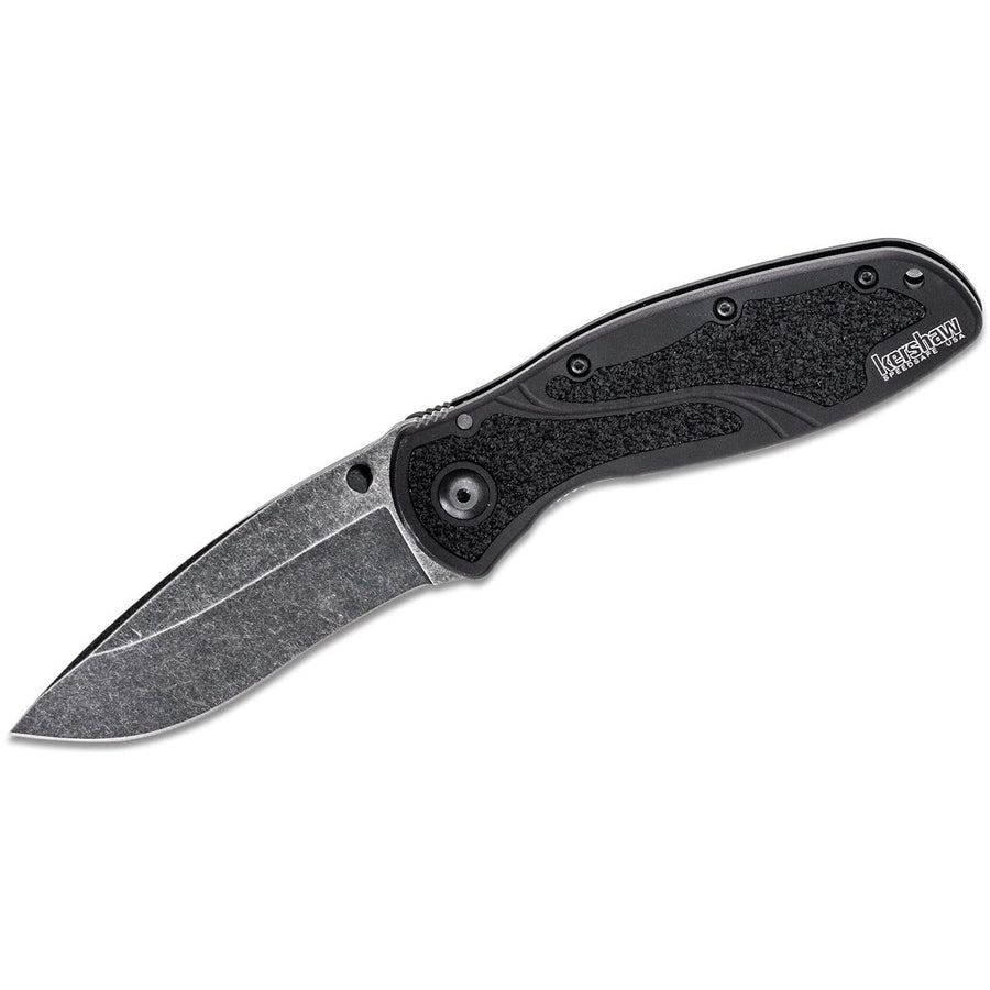 Kershaw Folding Knife Blur Blackwash (1670BW); 3.4 BlackWash 14C28N Steel Blade; Black Anodized Aluminum Handle with Black Textured Trac-Tec Inserts, SpeedSafe Opening, Reversible Pocketclip; 3.9 OZ