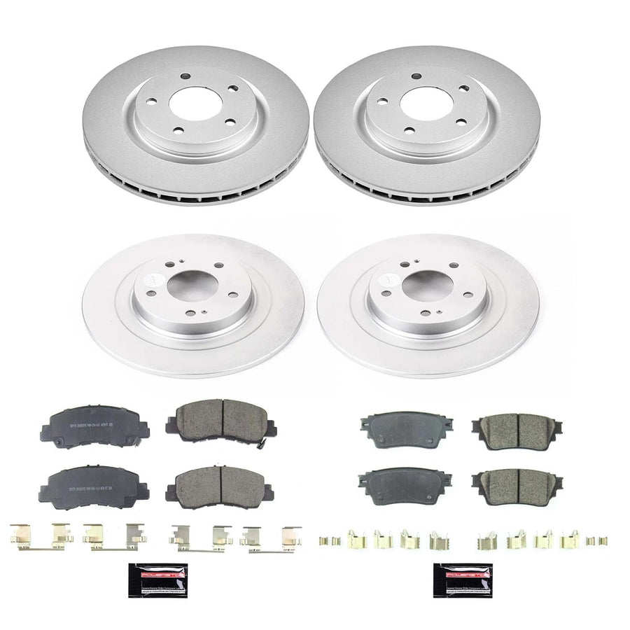 Power Stop Z17 CRK8460, Front and Rear Coated Rotor Kit-Coated Brake Rotors, Ceramic Brake Pads For Mitsubishi Eclipse Cross 2018-2020 [Model Specific]